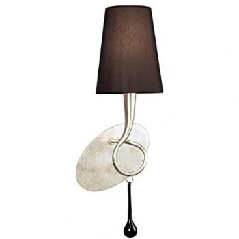 Aplique Paola 1 Luz E14, Plata con Pantalla Negra y Gotas de Cristal Negro