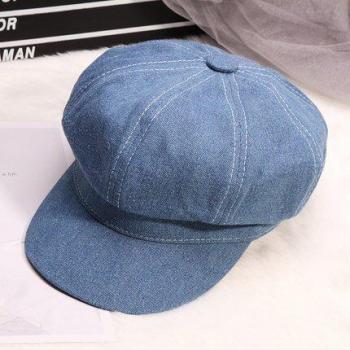 H276 Pure Color Denim Octagonal Cap