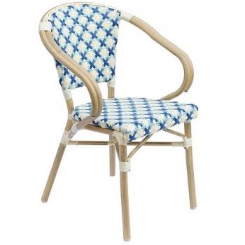 Chaise de jardin empilable en aluminium et rotin bleu