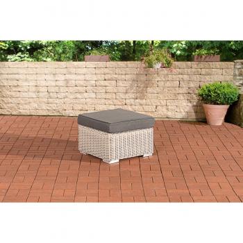Tabouret bas Madeira Bilbao en polyrotin – Repose-pieds Blanc perle / Gris fonte