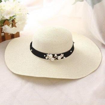 SUOGRY Black and White Sun Hat with Pearls