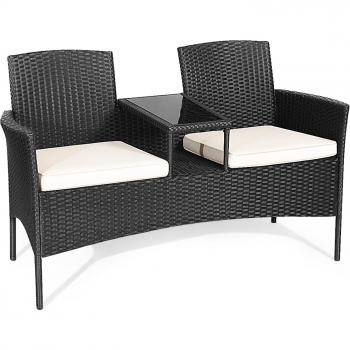 Rattan Outdoor Set con Poltrona e Tavolo in Vetro Temperato
