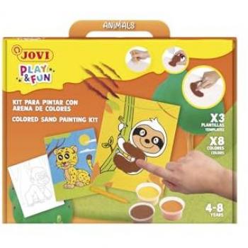 Jovi Play&Fun Kit Creazioni in Sabbia – Animali – 8 Bottiglie Sabbia, Puntatore e 3 Stampe di Animali Terrestre – Palette Mista