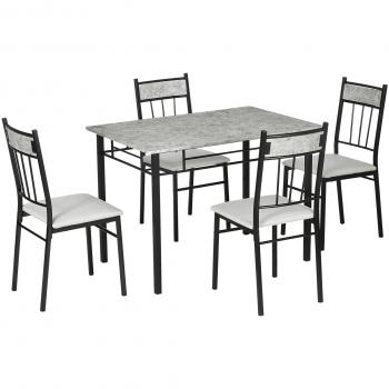 Homcom Set da Pranzo con Tavolo Rettangolare e 4 Sedie in Acciaio e MDF, Nero e Rovere