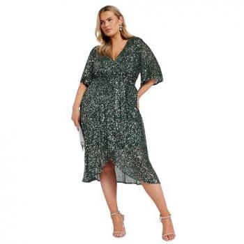 Yours Curve Robe Enveloppante à Sequins Vert 14