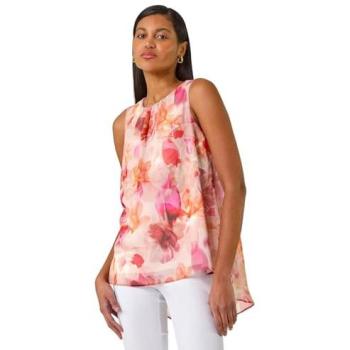 Vibrant Coral Floral Metallic Crop Top