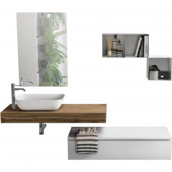 AQA Design Ensemble Meubles Salle de Bain 4 pièces Chêne Miel, Mélamine Blanc