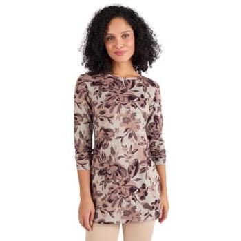 Damart Floral Long‑Sleeve Tunic – Cozy Beige