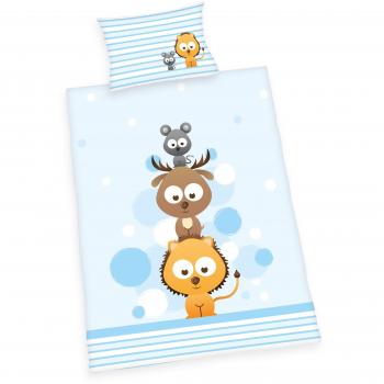 HerderKids-Bettdecke „Tierfreunde“ – 135 × 100 cm, reine Baumwolle, Blau