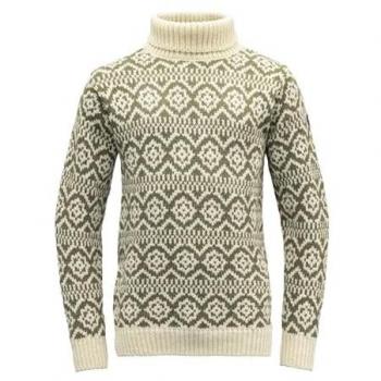 Devold Höherer Hals-Strickpullover XXL – Weiß/Olive