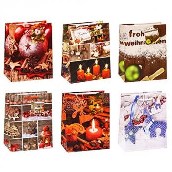 12er Set Weihnachtsgeschenktaschen Serie 6, Motivsortiert, Polypropylen, 18 x 23 cm