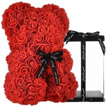 Ourson de Saint-Valentin Rose avec Fleurs 25 cm