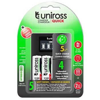 Chargeur Uniross LCD Accéléré – 4 piles AA rechargeables