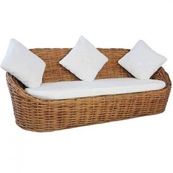 VidaXL 3-Sitzer Gartensofa mit Polsterung Natürliches Rattan