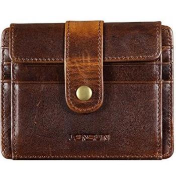 LENSUN Slim Geldbörse für Herren, RFID Blocking, Echt Leder, Mini Brieftasche, Münzfach, Geschenk-Box