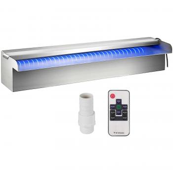 Mophorn Scarico a Cascata per Laghetto 30x11,5x8 cm Acciaio Inox LED Colorato e Telecomando