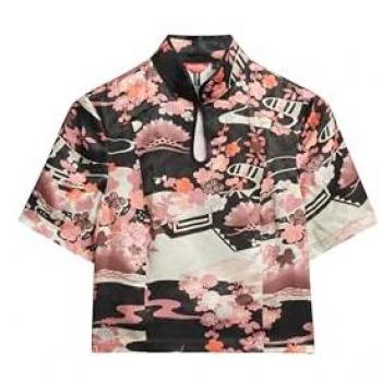 Superdry Damenbluse mit Mandarin-Muster – atmungsaktiver Jacquard