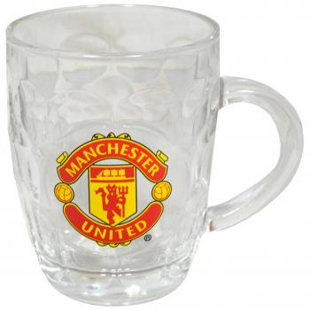 Manchester United FC Official Glass Football Crest Tankard (Clear/Red/Yellow)