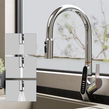 Doporro KitchenFlow – Robinet à Bec Extractible 360°, Monocommande Numérique, Évier Chromé
