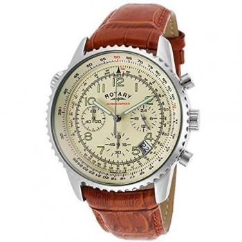 Rotary Men's Brown Leather Strap Watch with Date Function