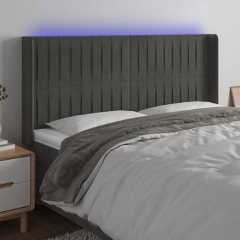 Cabecero de Terciopelo Gris Oscuro con Luz LED 203x16x118/128 cm