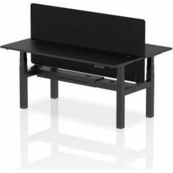 Air Back-to-Back 1800 x 600mm Height Adjustable 2 Person Bench Office Desk Black Top with Cable Ports Black Frame