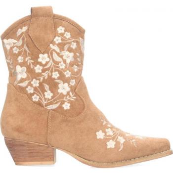Botines de Mulher com Tacão Baixo e Bordado de Flores