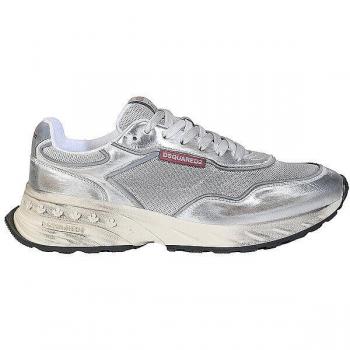DSquared2 Silver Flat Sneaker Vitello Laminato (Gray, US 12)