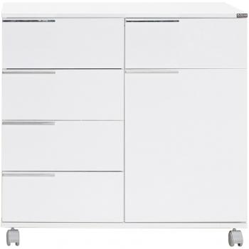 Commode compacte Lika 85 cm – blanche, 5 tiroirs, 1 porte
