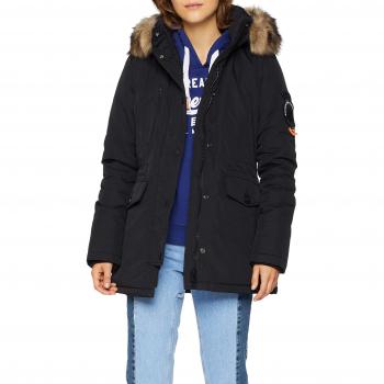 Superdry Ashley Everest, Parka Mujer, Negro, Talla 12.0