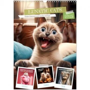 LUNATIC CATS Enjoy hilarious and wacky sayings (Wall Calendar 2025 DIN A3 portrait) CALVENDO 12 Month Wall Calendar