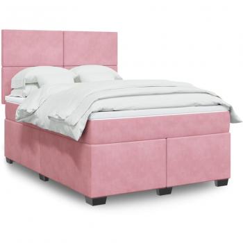 Velvet Box Spring Bed with Mattress Pink 140x190 cm vidaXL