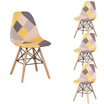 BenyLed Lot de 4 Chaises de Salle à Manger Rétro Patchwork Chaise Tissu Salle à Manger Chaise pour Cuisine Salle à Manger (Jaune)