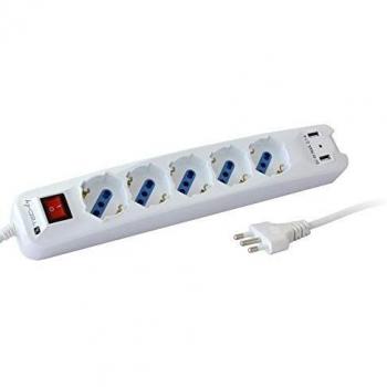 Multipresa 5 Posti Italiana Bipasso con 2 Prese USB