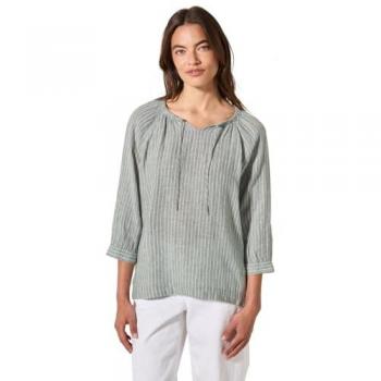Blouse Lin Rayé Vert – Femme – Taille Large – Cecil