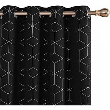 Rideau chambre fille Deconovo, occultant, 140x260 cm, finition noire à motifs argentés