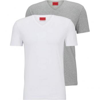 Hugo Short Sleeve V Neck Shirt Gris-Clair – L