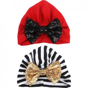 2 Pack Baby Toddler Girls Sequin Turban Hats