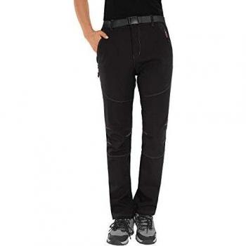 HAINES Pantalon Softshell Femme Imperméable Pantalon Randonnée Hiver Coupe-Vent Polaire Doublure Chaude Pantalon de Ski Style 2: Noir,