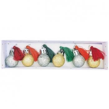 Palline di Natale Mini con Glitter e Pompon Rossi e Verdi