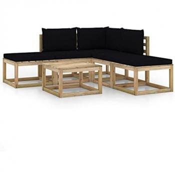 6-teiliges Outdoor-Lounge-Set mit eleganten schwarzen Kissen
