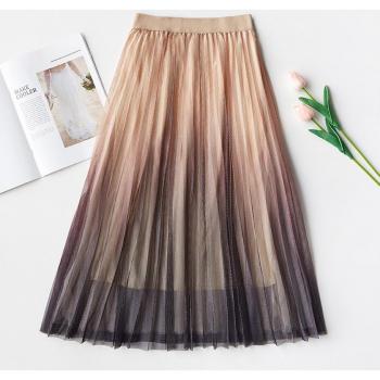 Gradient Long Tulle A‑Line School Skirt – Women’s Midi