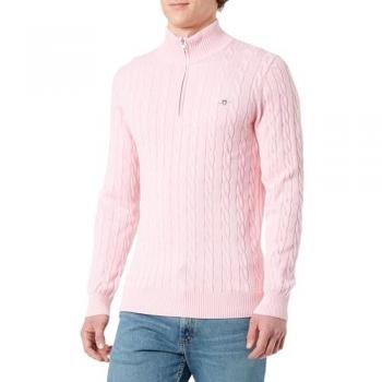 Pink GANT Men’s Cotton Cable Half‑Zip Sweater – 40/Regular