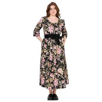 Ulla Popken Maxikleid für große Größen, schwarz, 50/52, Viskose/Baumwolle/Leinen