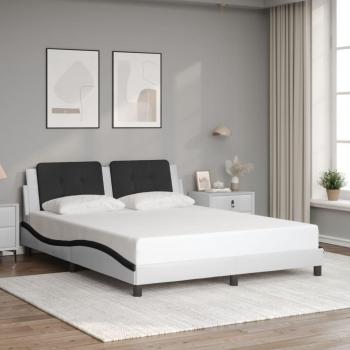 Lit 160x200 cm avec tête de lit similicuir noir et blanc