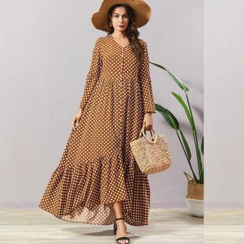 M-4XL V Neck Ruffle Bohemian Dress
