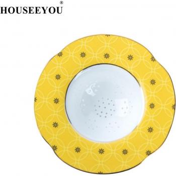 Lemon Color Floral Pattern Tea Cup and Saucer Set