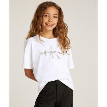 Calvin Klein Jeans Mädchen T-Shirt, Cropped-Design, Logo in Weiß, Größe 176