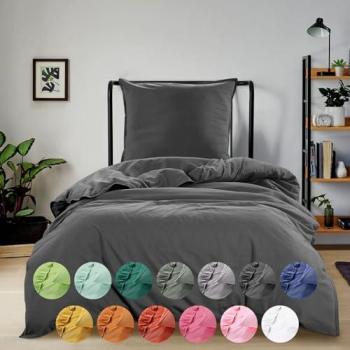 Wometo Renforce Stone-Washed Bettwäsche, 155x220 cm & 80x80 cm, Dunkelgrau, 100% Baumwolle, OEKO-TEX®