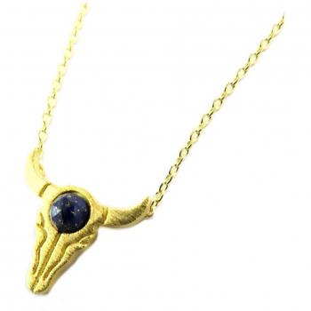 Collier Artigianale Boho “Cranio di Bisonte” Blu Oro – 15 mm x 15 mm